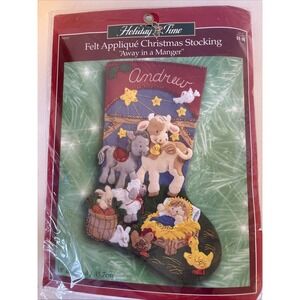 New vintage Holiday Time felt applique Christmas stocking Away in a Manger 84193